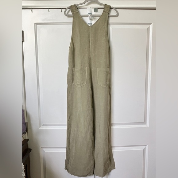 Zara  Linen Sage Green Jumpsuit Bib Overalls - Picture 9 of 15